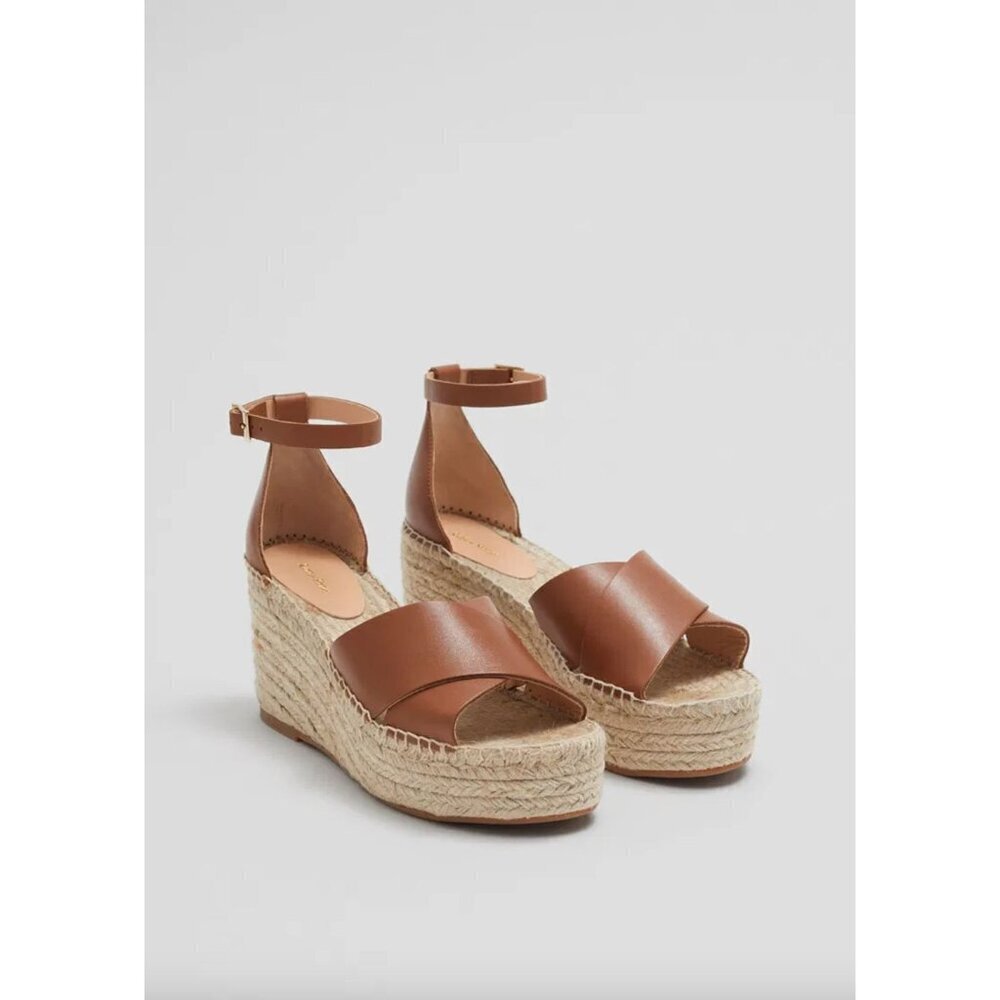& OTHER STORIES Leather Espadrille Sandals Brown Womens Size 8